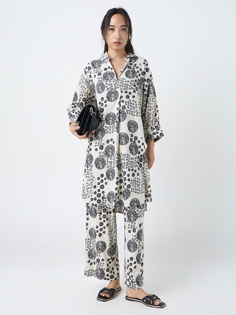 Utsa Off-White Shibori Printed Pants