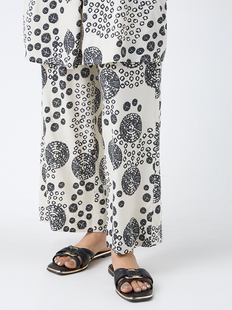 Utsa Off-White Shibori Printed Pants