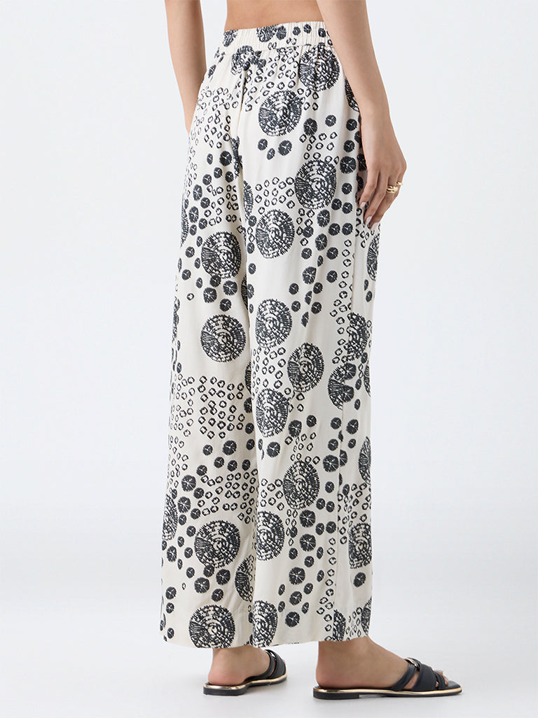 Utsa Off-White Shibori Printed Pants