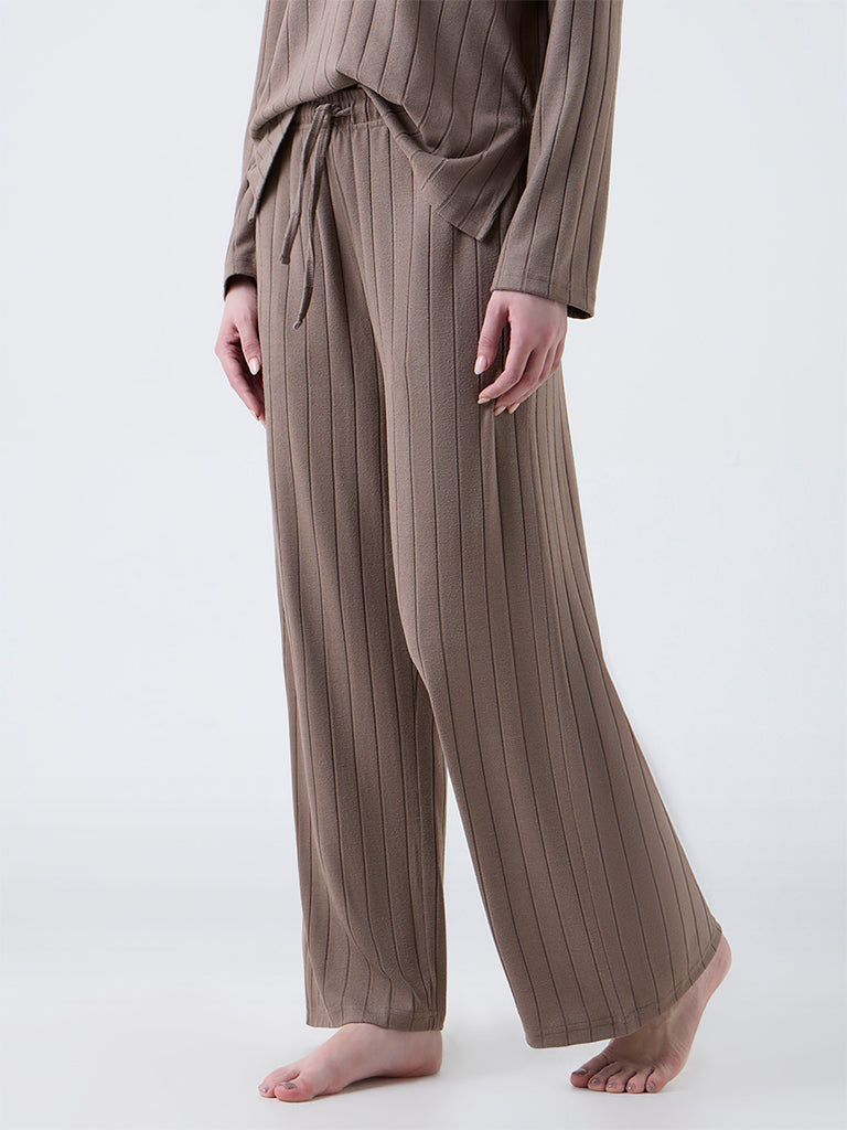 Wunderlove Brown Ribbed-Textured High-Rise Pants