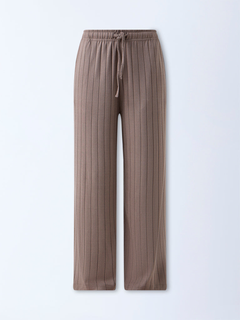 Wunderlove Brown Ribbed-Textured High-Rise Pants