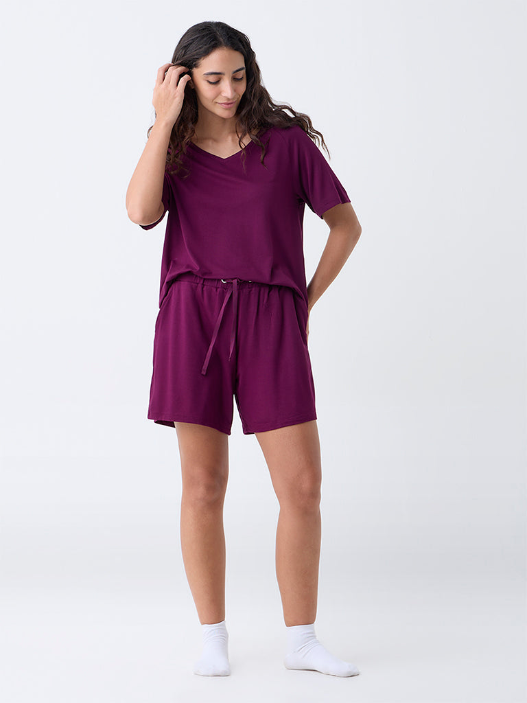 Wunderlove Plum Solid High-Rise Shorts