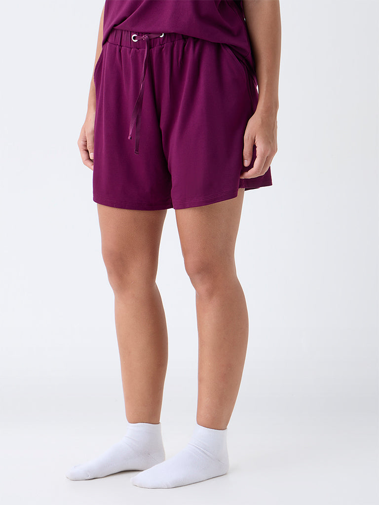 Wunderlove Plum Solid High-Rise Shorts