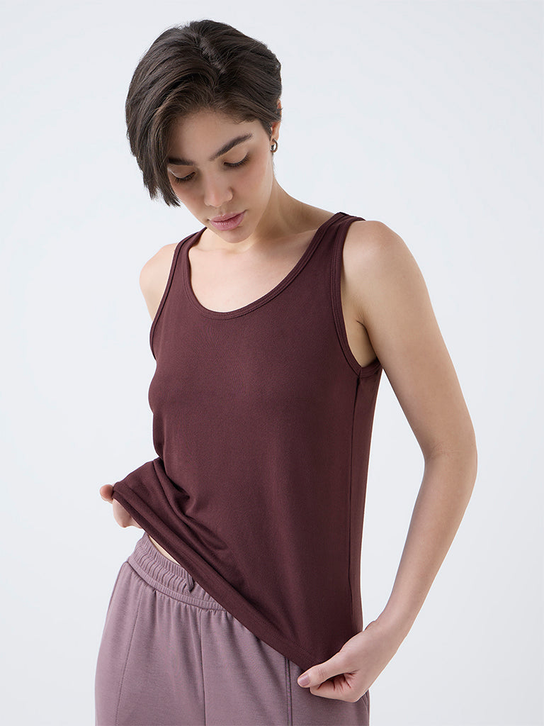 Wunderlove Dark Brown Solid Vest Top