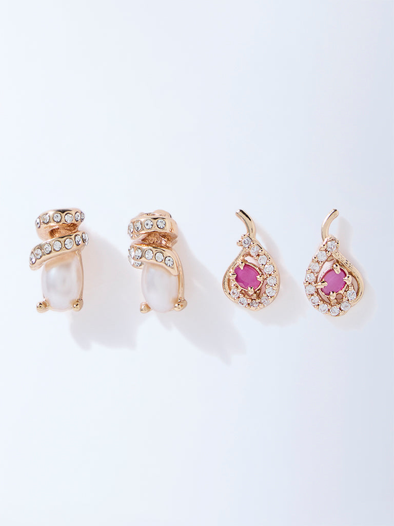Westside Accessories Gold Stone and Pearlescent Stud Earrings - Pack of 2