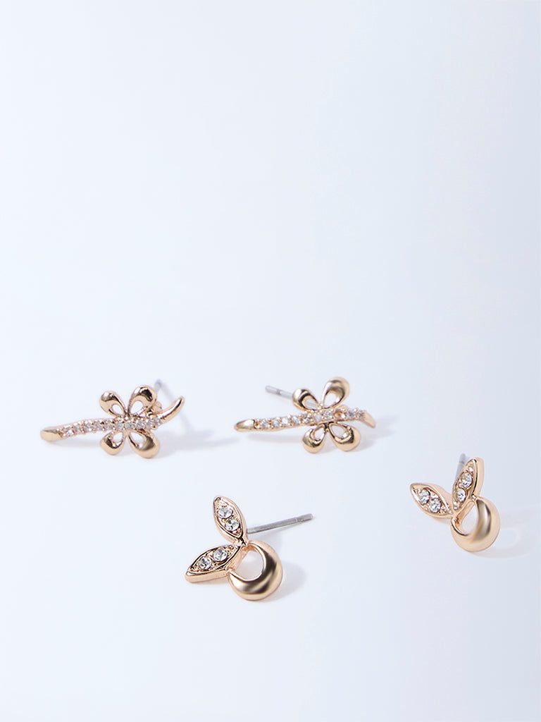 Westside Accessories Gold Floral Stud Earrings - Pack of 2