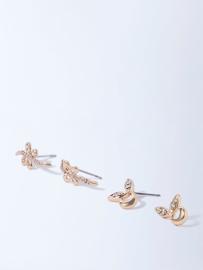 Westside Accessories Gold Floral Stud Earrings - Pack of 2