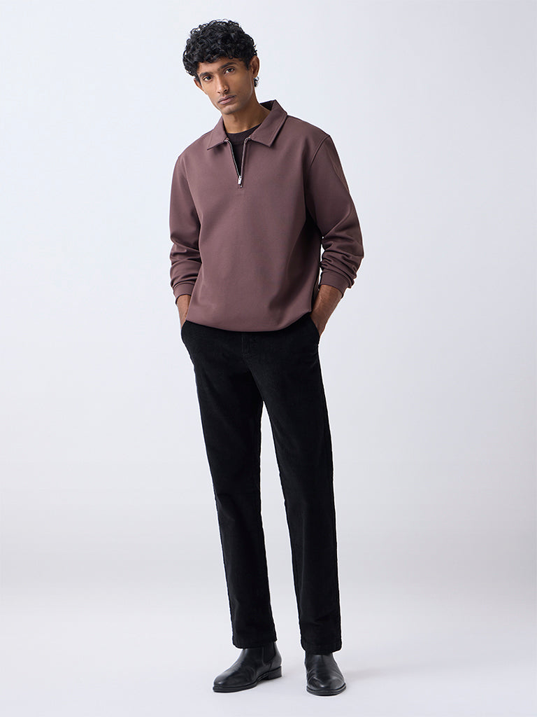 WES Casuals Brown Relaxed-Fit Quarter-Zip Sweatshirt