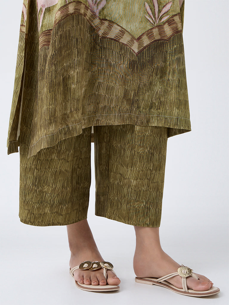 Utsa Green Printed Pants