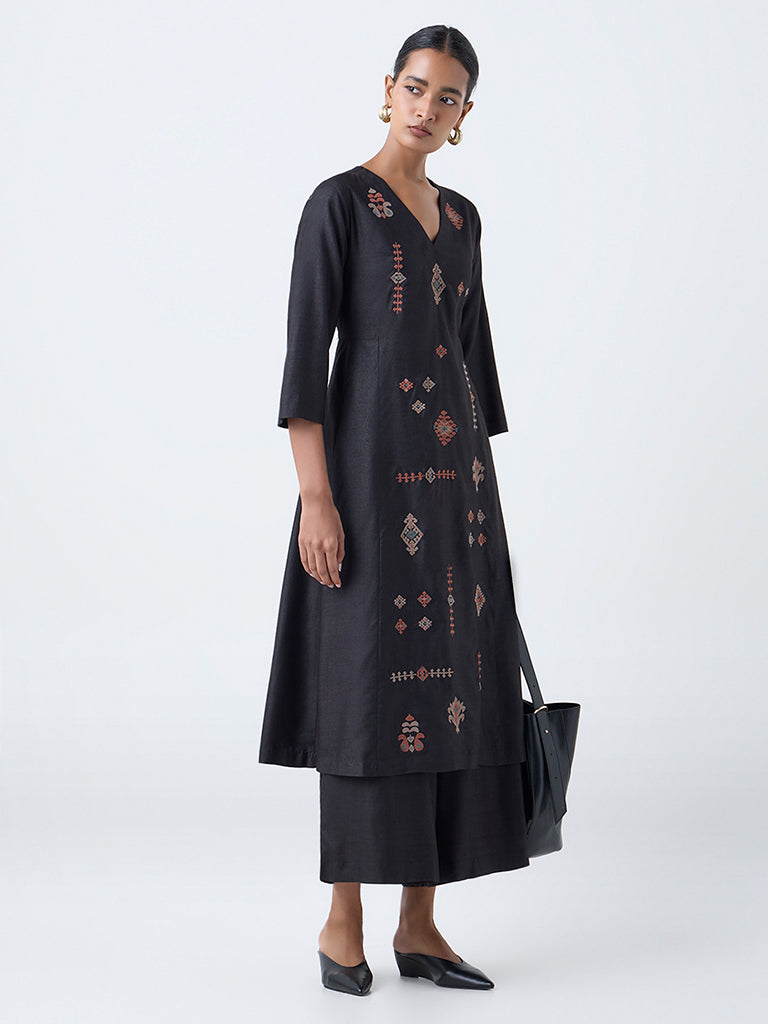 Zuba Black Solid Palazzos
