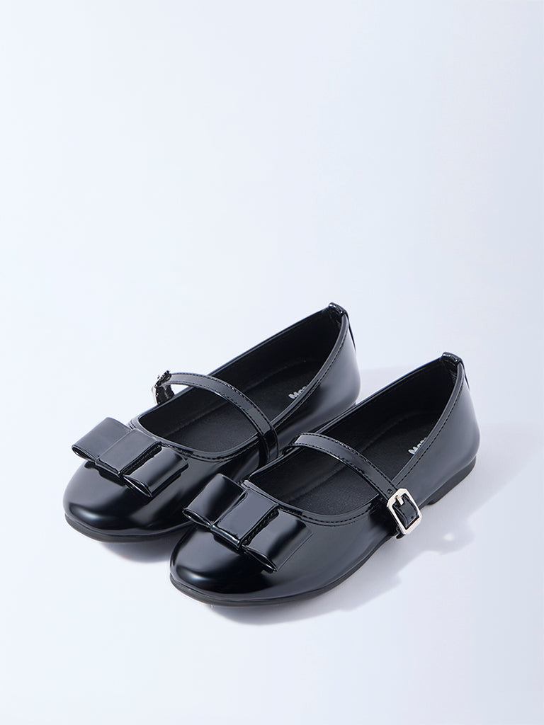 Yellow Black Bow-Detailed Mary Jane Shoes