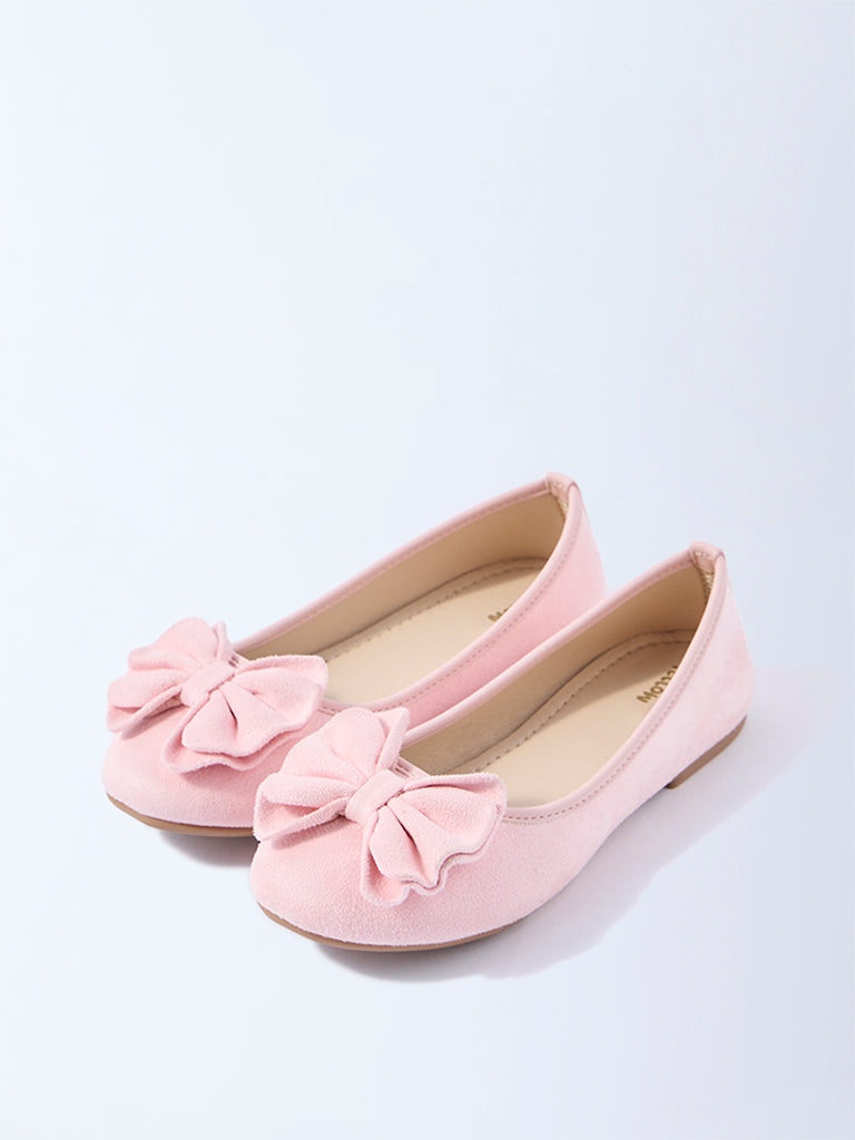 Yellow Pink Bow-Detailed Suede Ballerinas