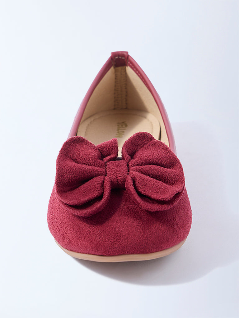 Yellow Red Bow-Detailed Suede Ballerinas