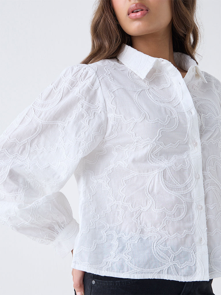 LOV White Embroidered Cotton Shirt