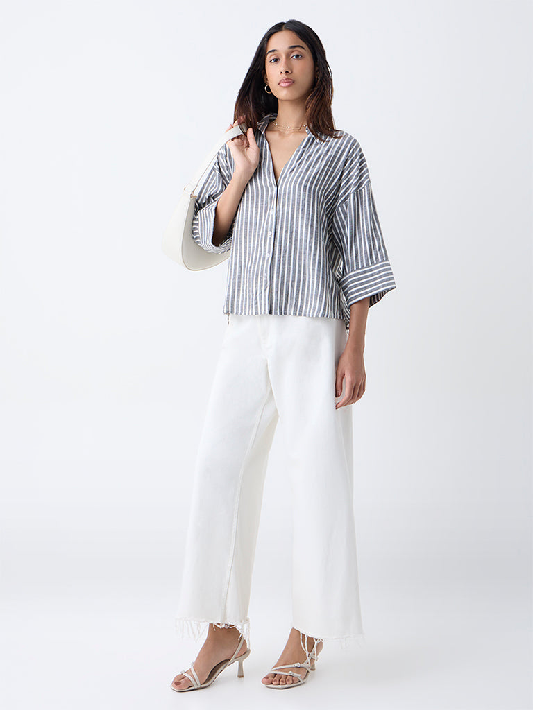 LOV Grey Stripe Printed Shirt