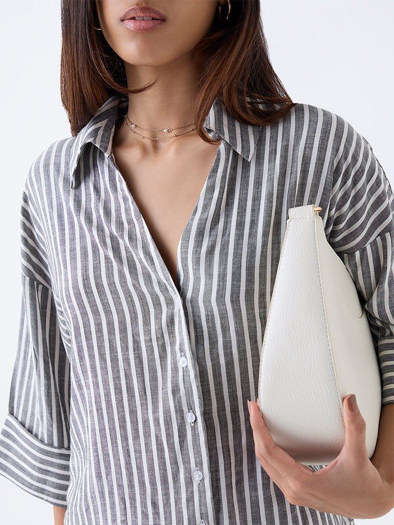 LOV Grey Stripe Printed Shirt