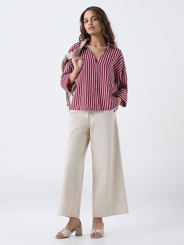 LOV Burgundy Striped Blouse