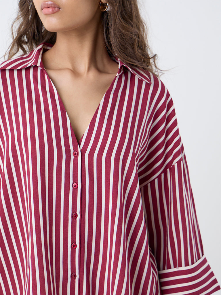 LOV Burgundy Striped Blouse