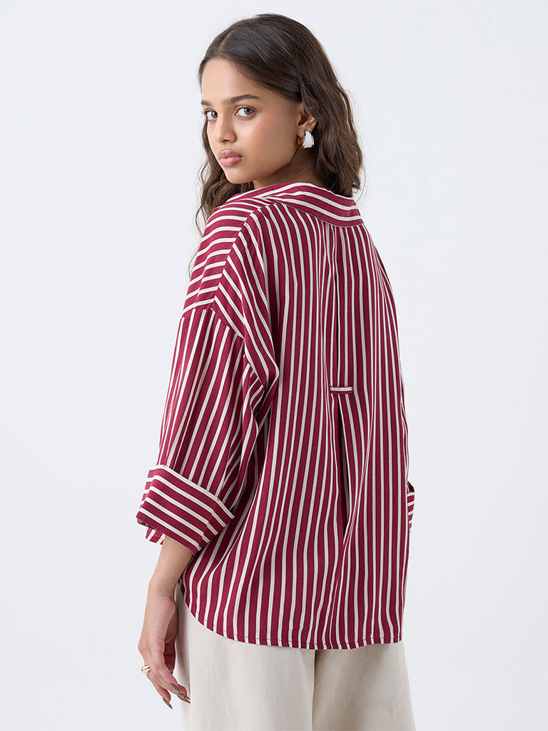 LOV Burgundy Striped Blouse