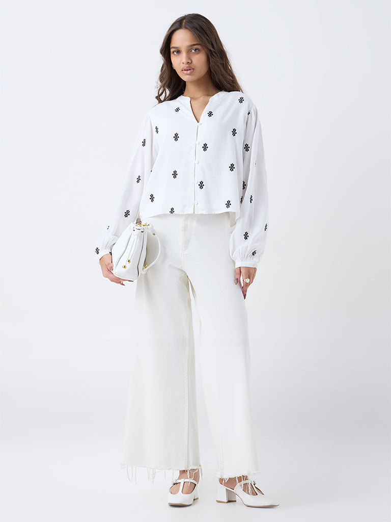 LOV White Embroidered Blouse