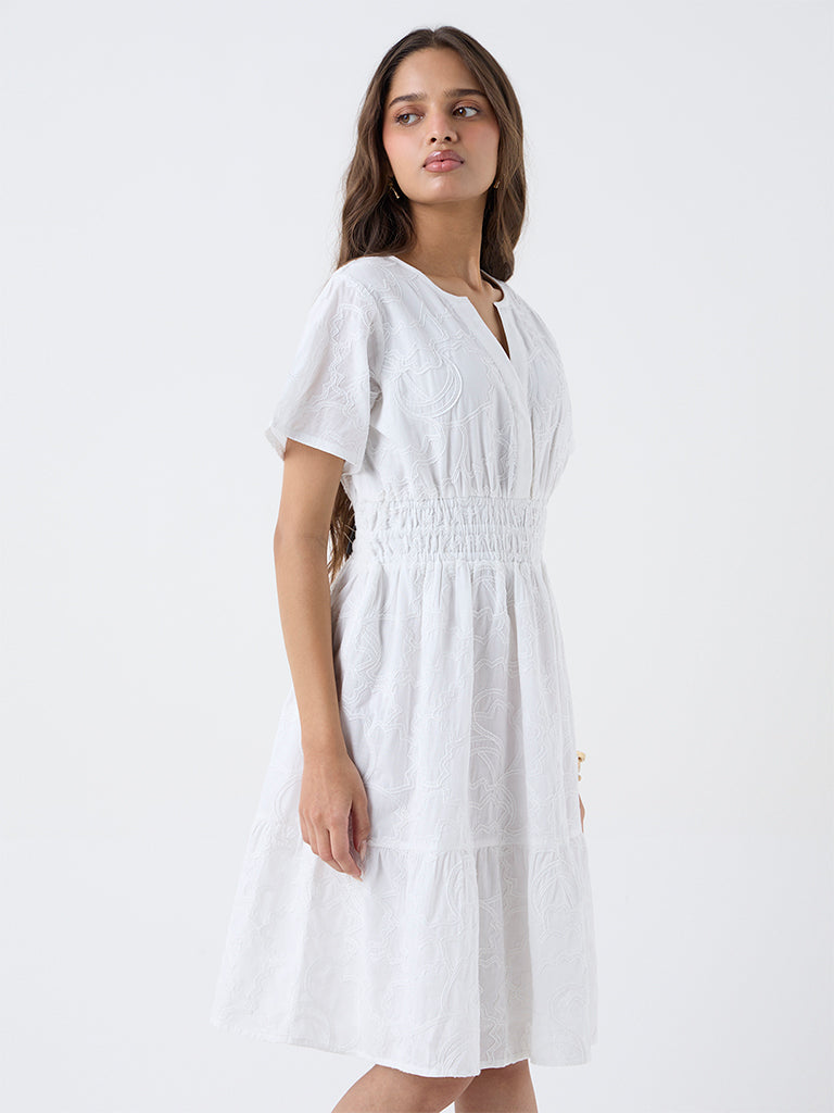 LOV White Embroidered Tiered Dress