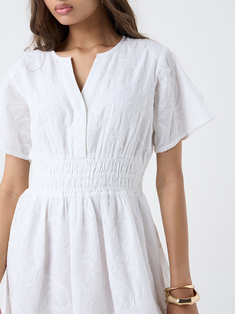 LOV White Embroidered Tiered Dress