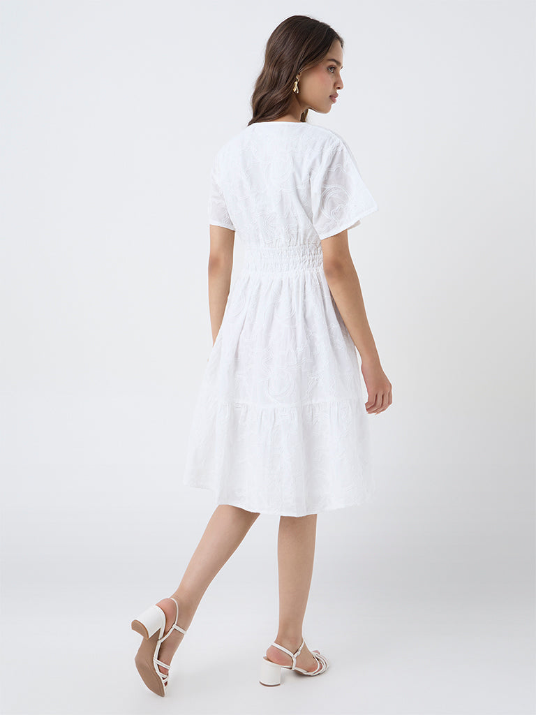 LOV White Embroidered Tiered Dress
