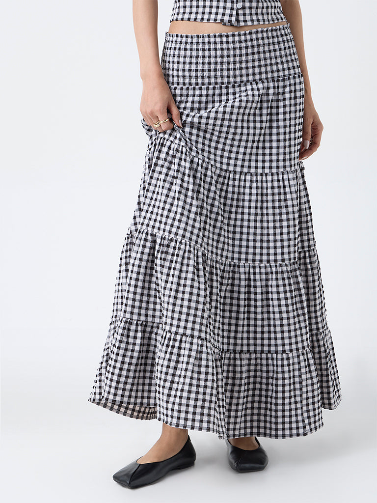 Buy LOV Black Gingham Checkered High-Rise Skirt from Westside