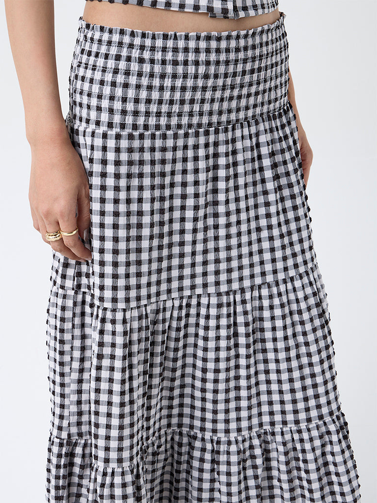 Buy LOV Black Gingham Checkered High-Rise Skirt from Westside