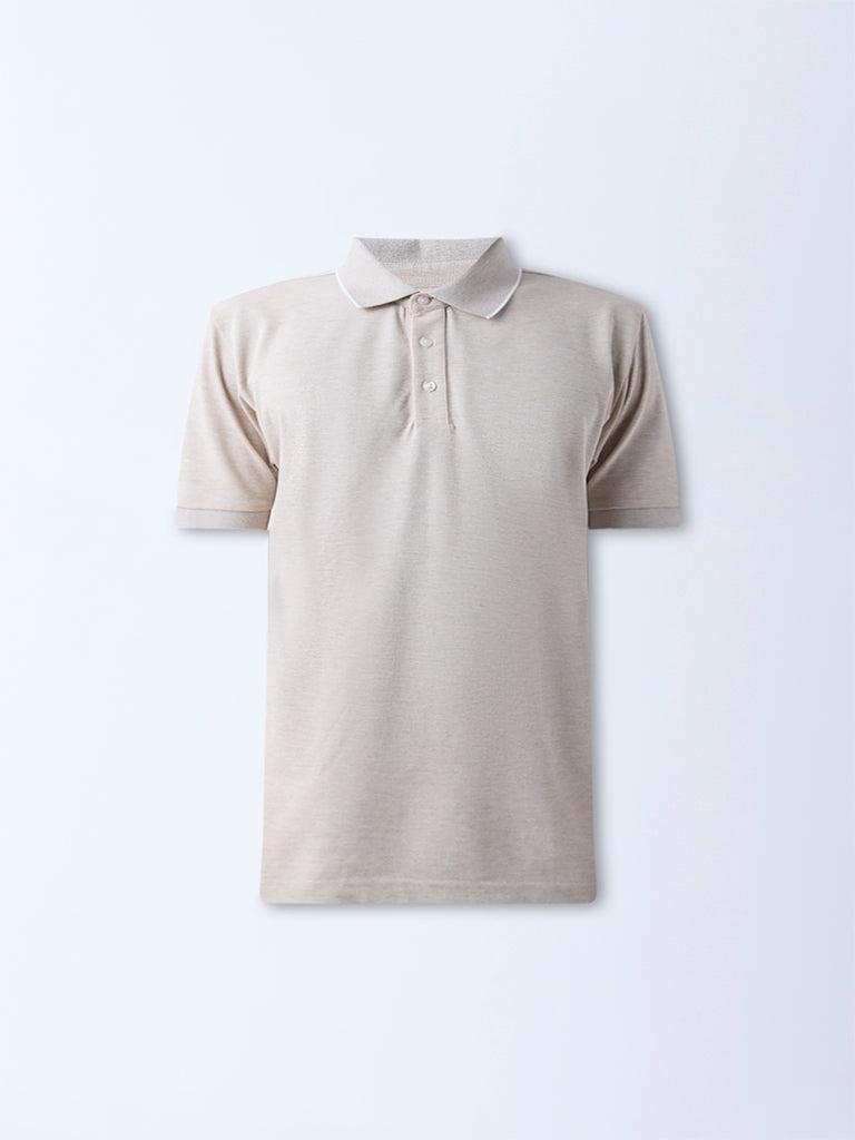WES Casuals Beige Relaxed-Fit Polo T-Shirt