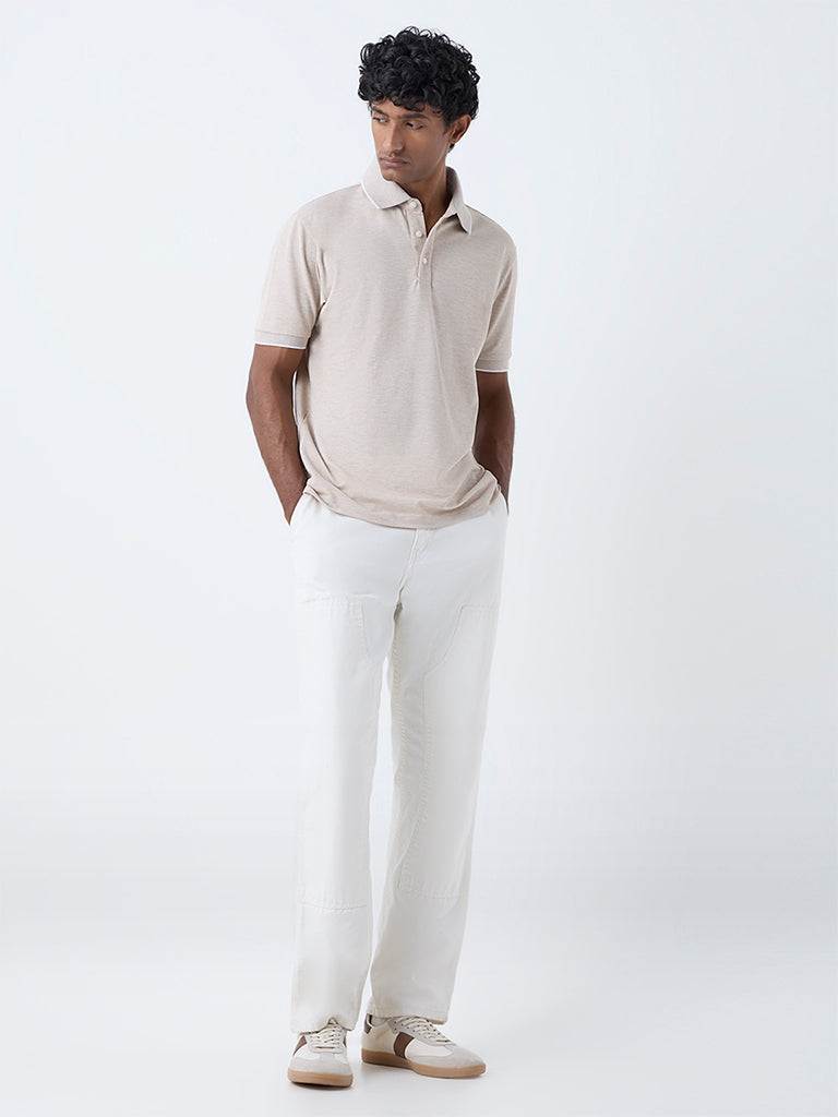 WES Casuals Beige Relaxed-Fit Polo T-Shirt