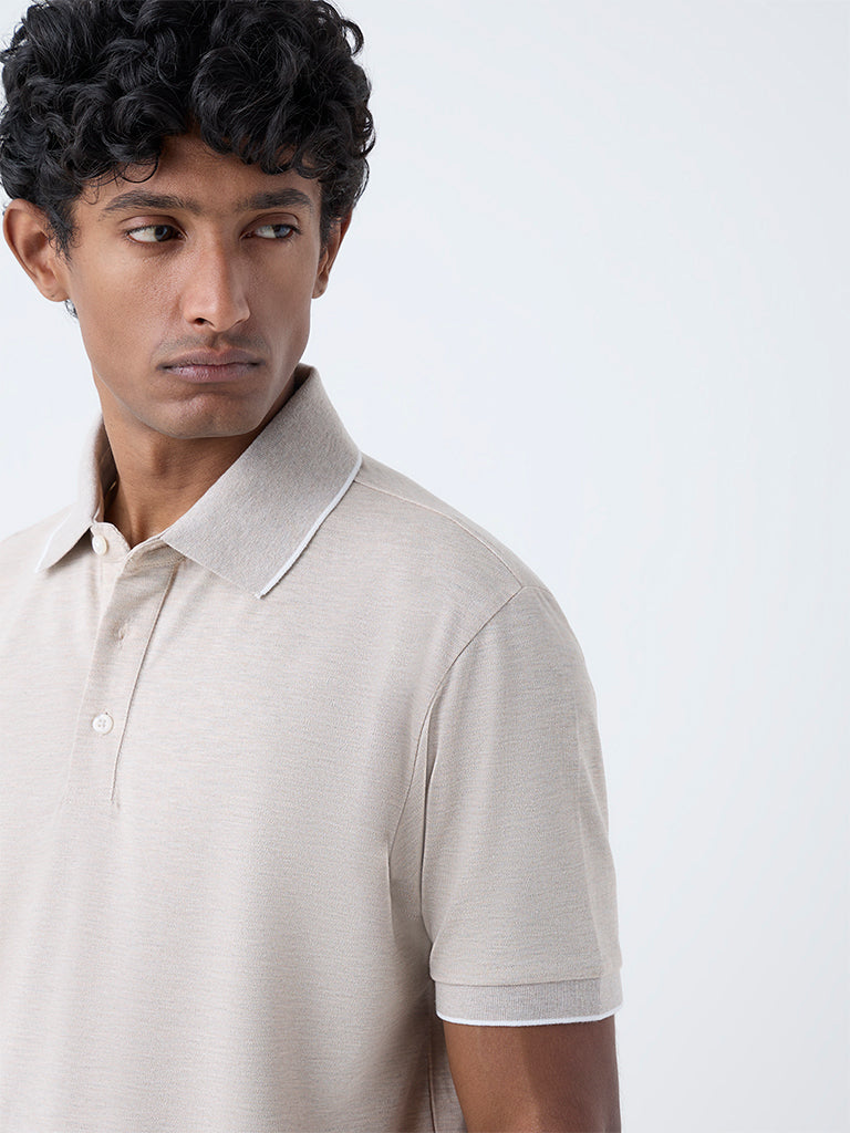 WES Casuals Beige Relaxed-Fit Polo T-Shirt