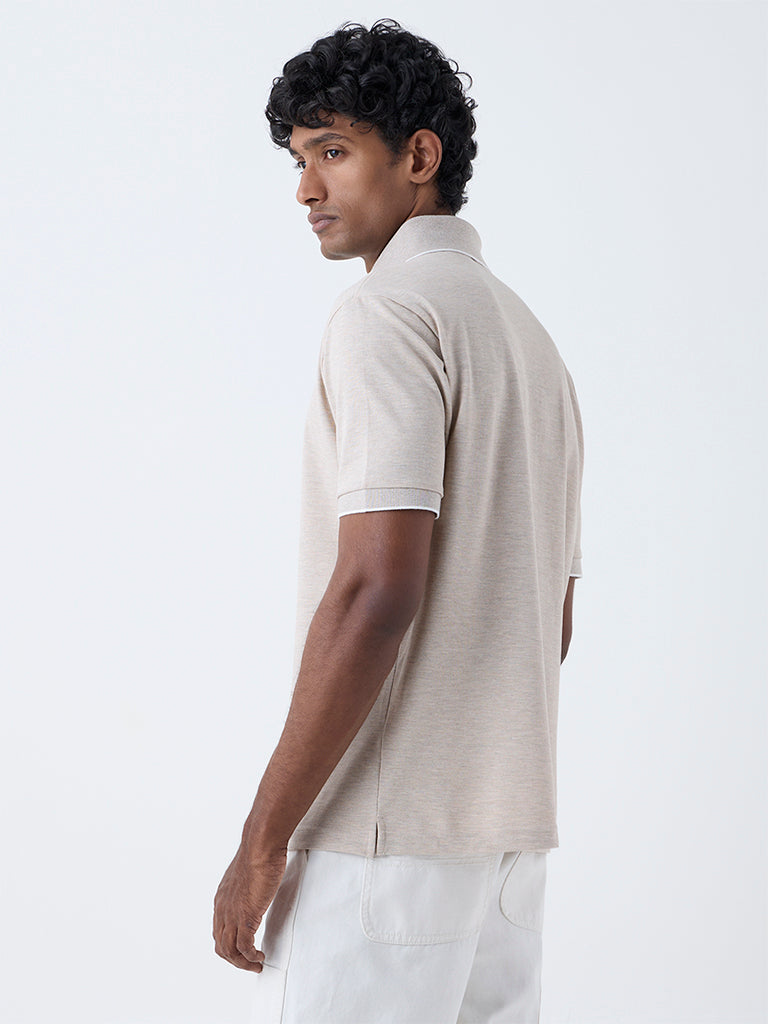 WES Casuals Beige Relaxed-Fit Polo T-Shirt