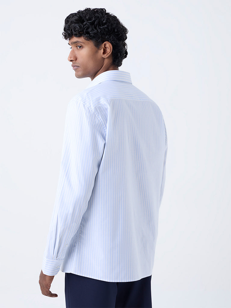 WES Formals Blue Stripe Slim-Fit Cotton Shirt