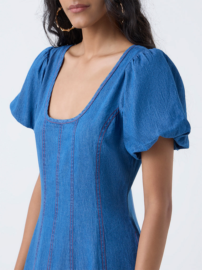 Bombay Paisley Blue Denim A-Line Dress