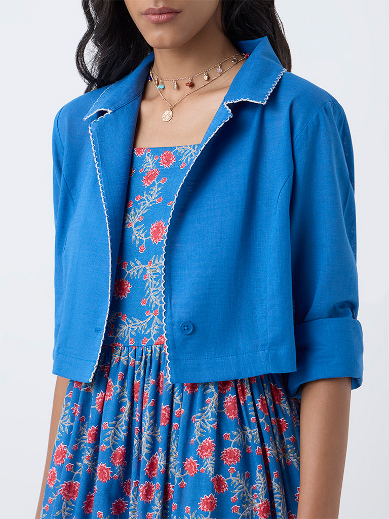 Bombay Paisley Blue Floral Cotton Tiered Dress with Jacket