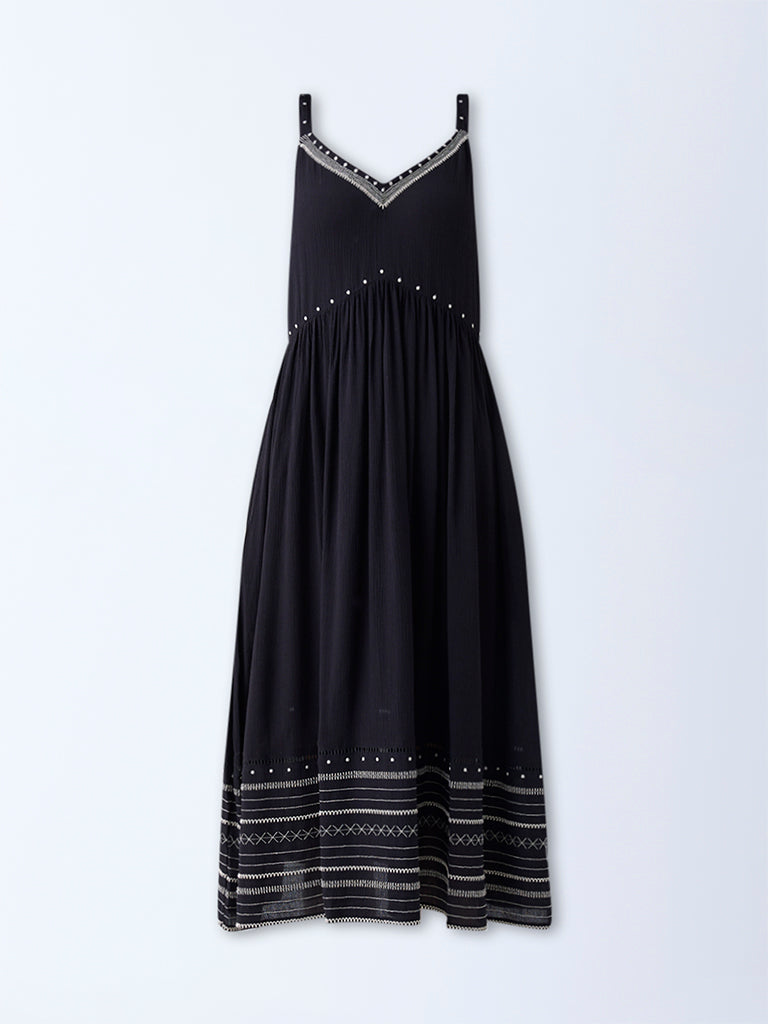 Buy Bombay Paisley Black Embroidered A-Line Dress from Westside