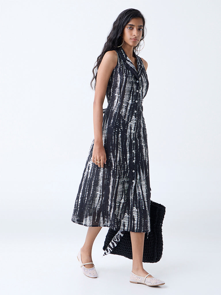 Bombay Paisley Black Abstract Printed Cotton Shirt Dress