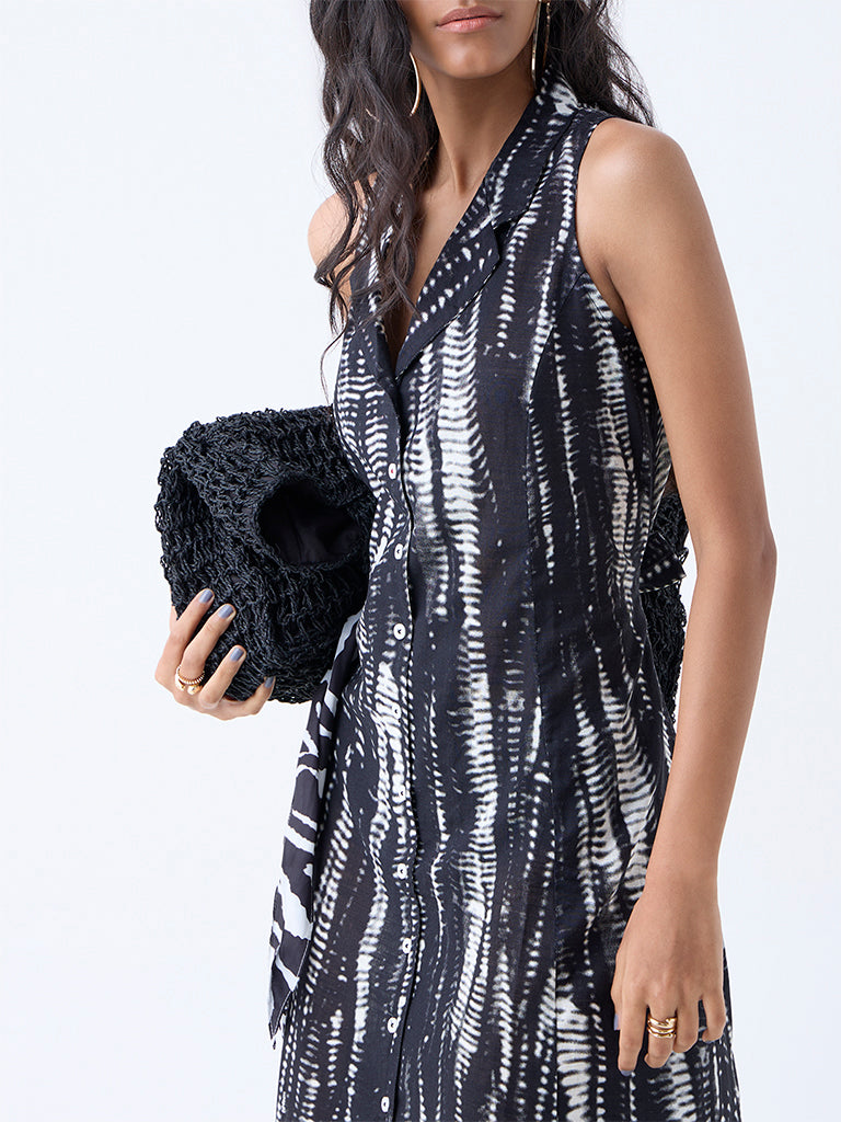 Bombay Paisley Black Abstract Printed Cotton Shirt Dress