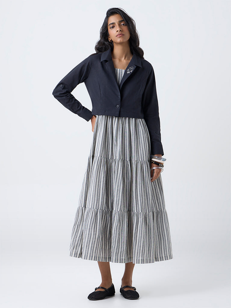 Buy Bombay Paisley Black Cotton Tiered Dress with Jacket from Westside