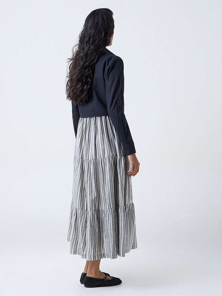 Bombay Paisley Black Cotton Tiered Dress with Jacket