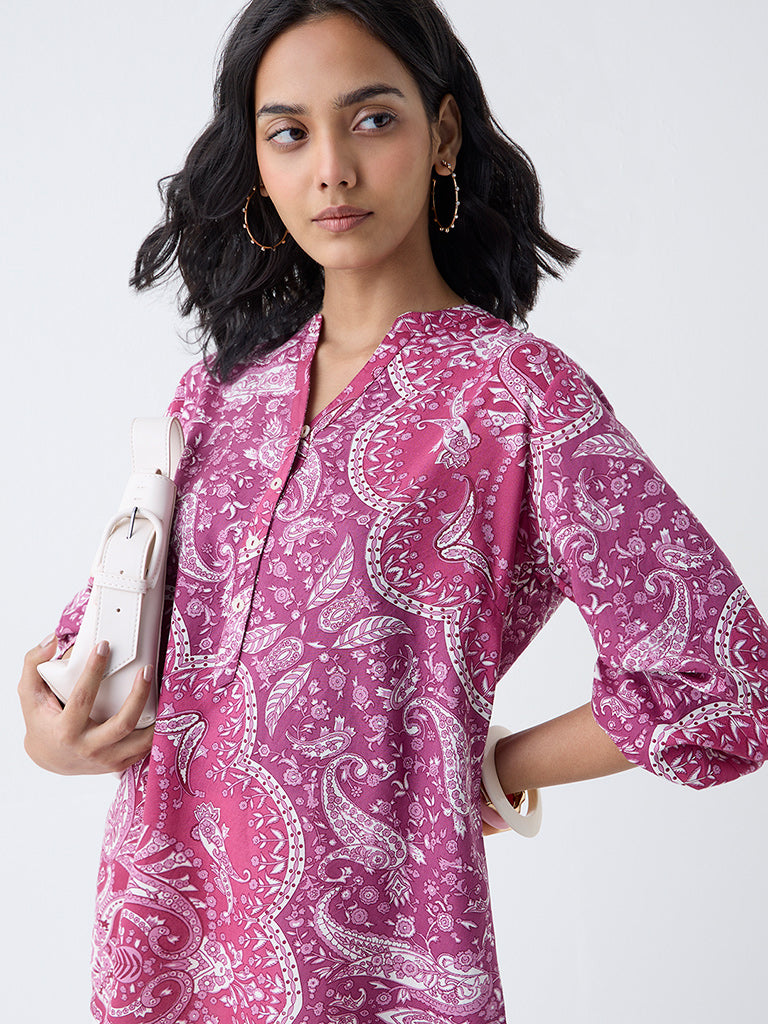 Utsa Magenta Paisley Printed Tunic
