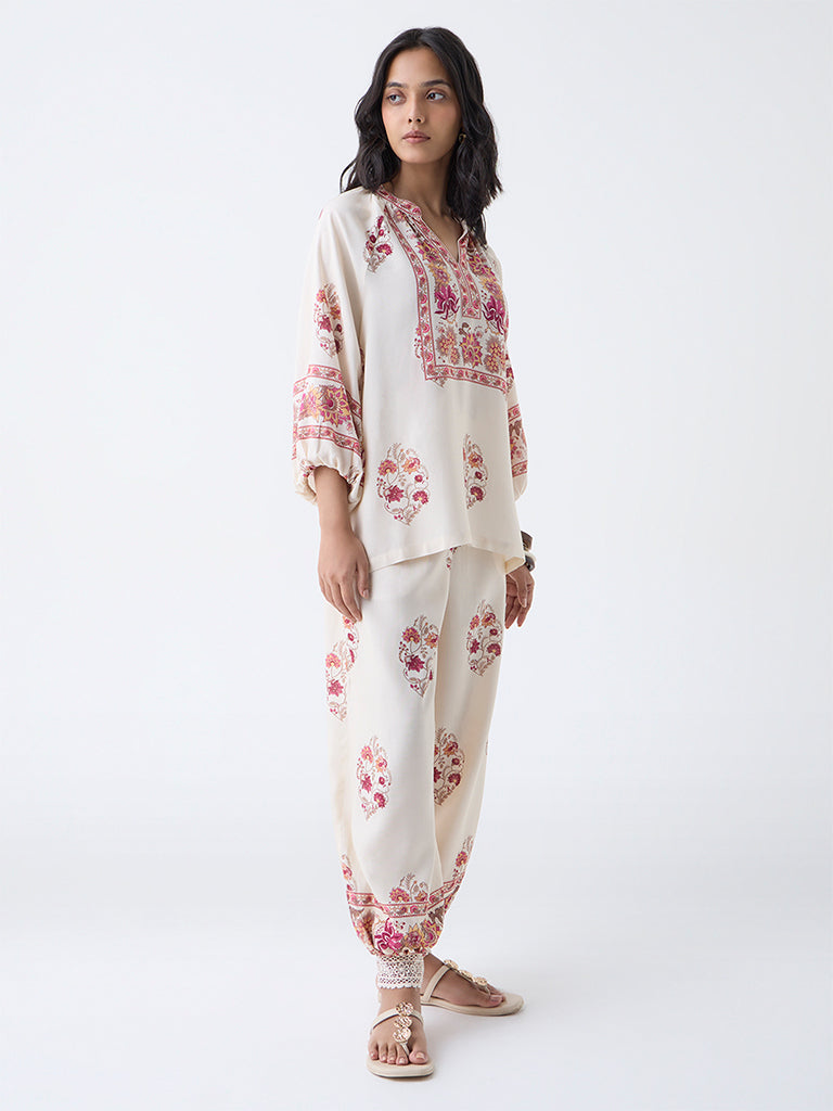 Utsa Off-White Floral Printed Tunic