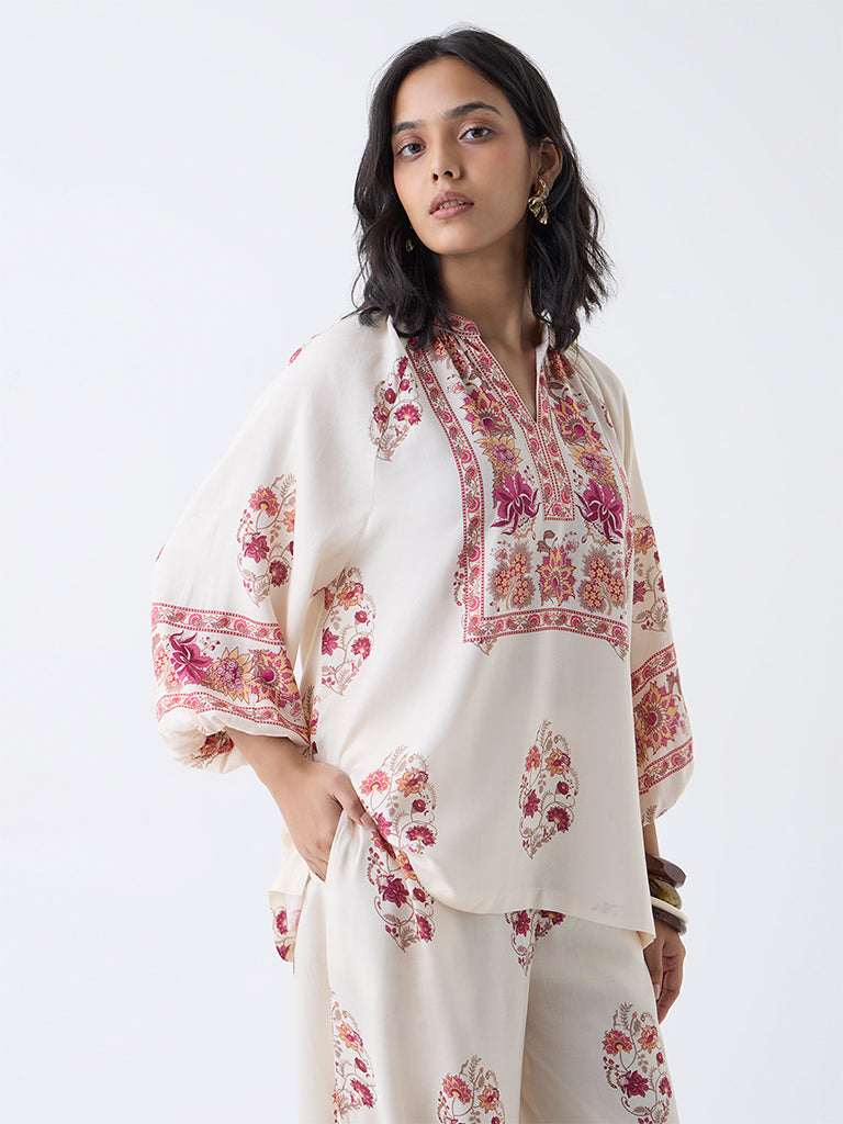 Utsa Off-White Floral Printed Tunic
