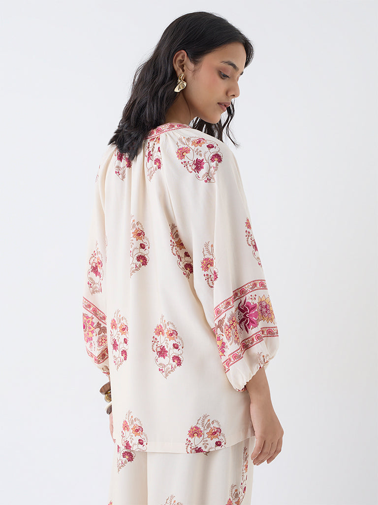 Utsa Off-White Floral Printed Tunic