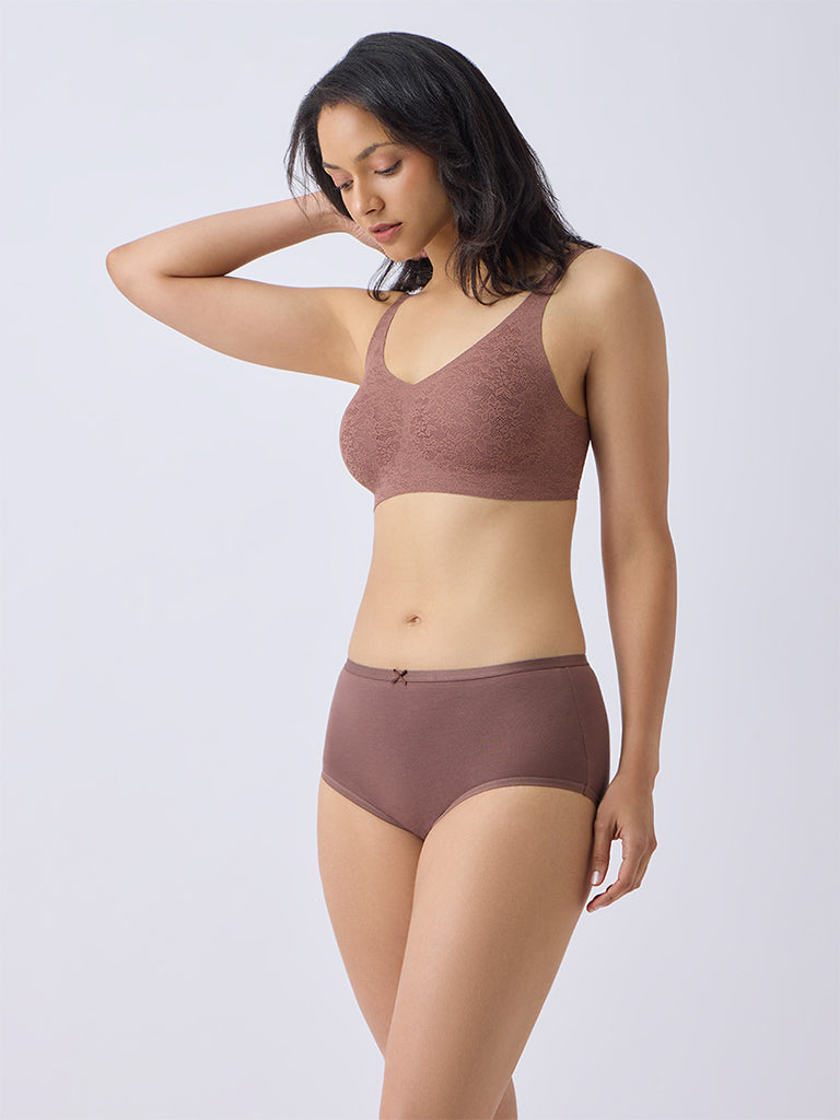 Wunderlove Brown Printed Cotton-Blend Briefs - Pack of 3