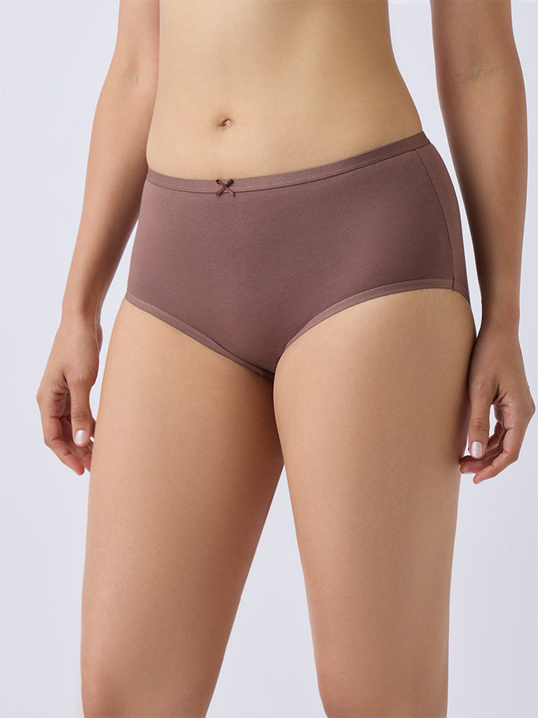 Wunderlove Brown Printed Cotton-Blend Briefs - Pack of 3