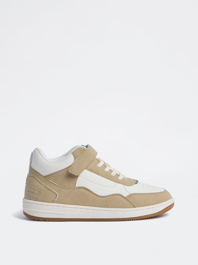 Yellow Beige Perforated Lace-Up Sneakers