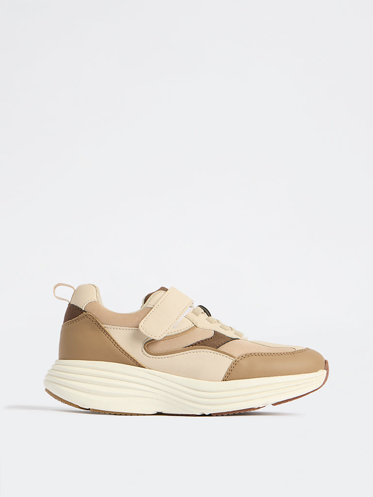 Yellow Beige Colour-Block Sneakers