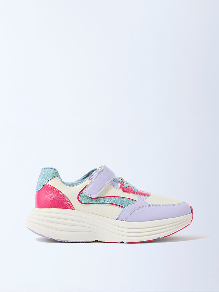 Yellow Lilac Sparkle-Detailed Lace-Up Sneakers